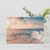 Sunset Beach Wedding, Plumeria Save the Date (Staand voorkant)