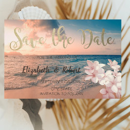 Sunset Beach Wedding, Plumeria Save the Date