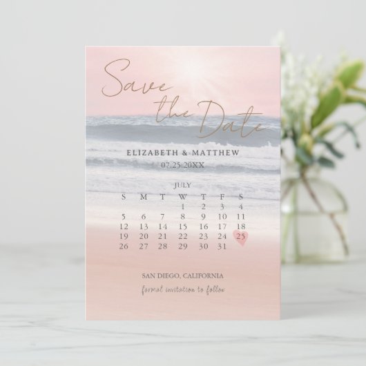 Sunset Beach Wedding Save The Date (Staand voorkant)
