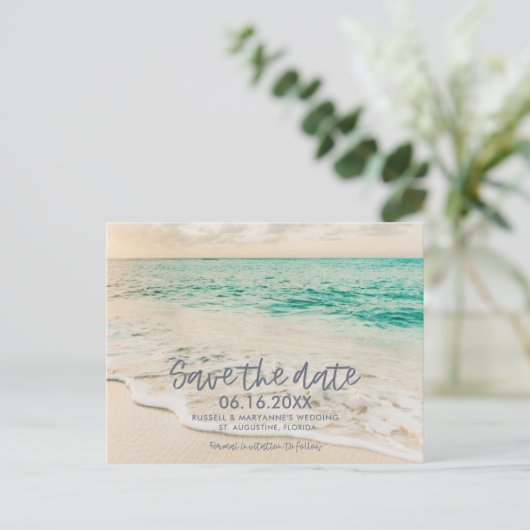 Sunset Beach Wedding Save the Date Briefkaart (Staand voorkant)