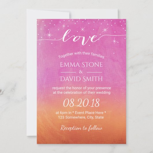 Sunset Beach Wedding Script Love Waterverf Kaart (Voorkant)