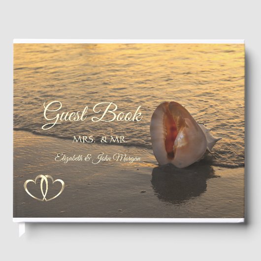Sunset Beach Wedding, Seashell Guest Book Gastenboek (Voorkant)