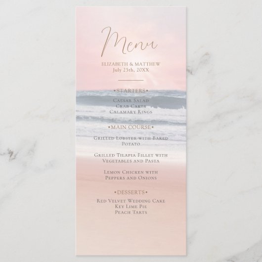 Sunset Beach Wedding | Seaside Beach Wedding Menu (Voorkant)