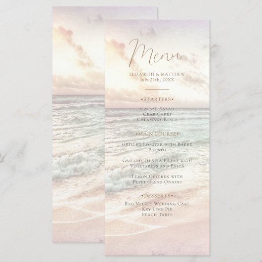 Sunset Beach Wedding | Seaside Beach Wedding Menu (Voorkant / Achterkant)