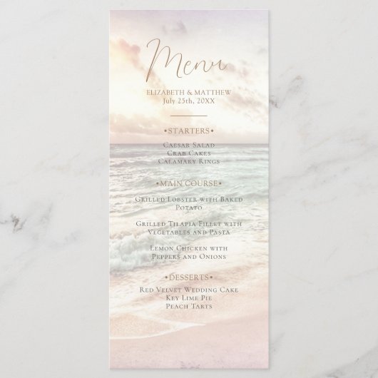 Sunset Beach Wedding | Seaside Beach Wedding Menu (Voorkant)