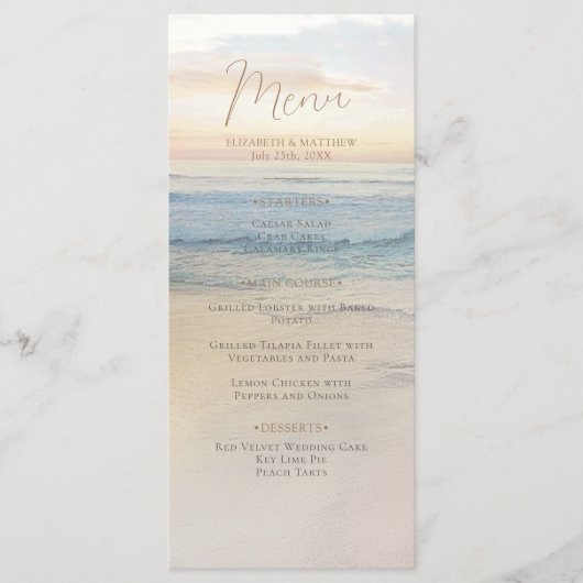 Sunset Beach Wedding | Seaside Beach Wedding Menu (Voorkant)