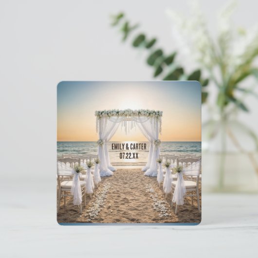 Sunset Beach Wedding With Bridal Arch Kaart (Staand voorkant)