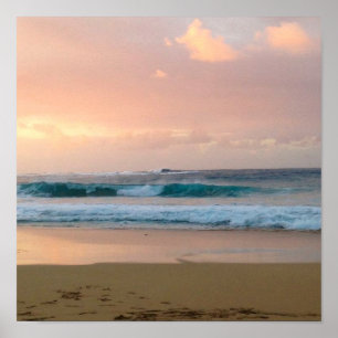 Sunset Beach with ocean Poster