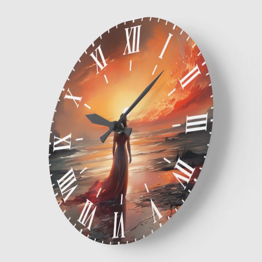Sunset Beach Woman Wall Clock Art Grote Klok (Hoek)