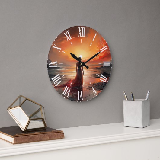 Sunset Beach Woman Wall Clock Art Grote Klok (Kantoor)