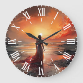 Sunset Beach Woman Wall Clock Art Grote Klok
