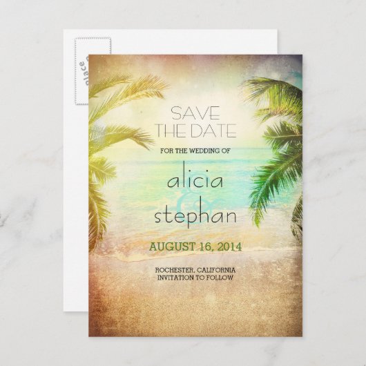 Sunset Beach  zee & Palms Bewaar de datum Aankondigingskaart (Voorkant / Achterkant)