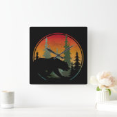 Sunset Beer Natuur Bos Dier Vierkante Klok (Huis)