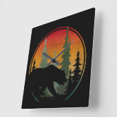 Sunset Beer Natuur Bos Dier Vierkante Klok (Hoek)