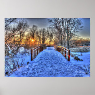 Sunset Beyond Brug winter scene Poster