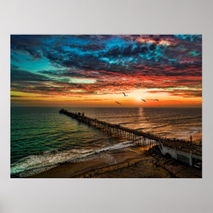 Sunset bij de Oceanside Pier Poster