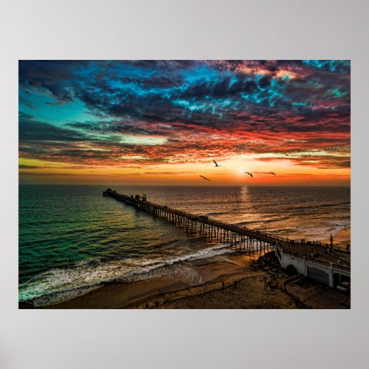 Sunset bij de Oceanside Pier Poster (Voorkant)