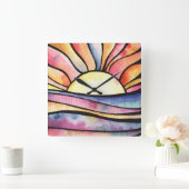 SUNSET BIJ ZEE Waterverf Square Clock Vierkante Klok (Huis)