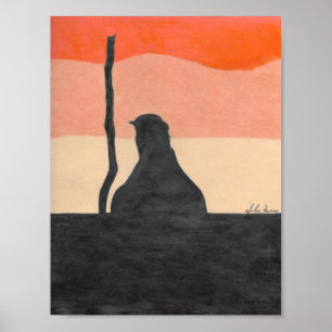 Sunset Bird and Tree Silhouette van Julia Hanna. Poster