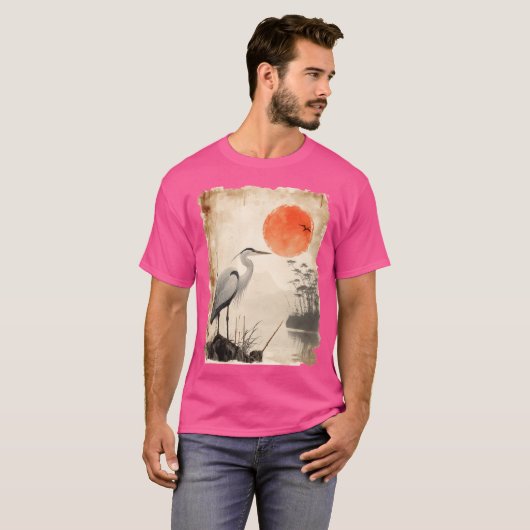 Sunset Bird Silhouette Wildlife Papyrus Japans V T-shirt (Voorkant volledig)