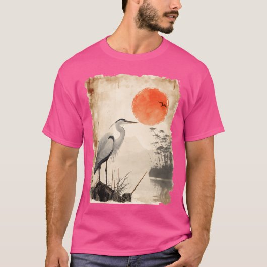 Sunset Bird Silhouette Wildlife Papyrus Japans V T-shirt (Voorkant)