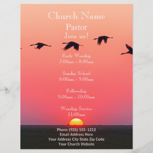 Sunset Birds Church Flyer, doe mee met onze dienst Flyer (Voorkant)