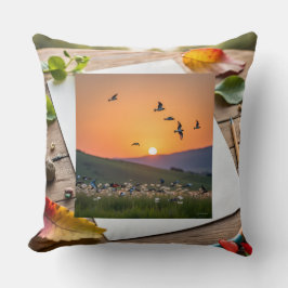 Sunset Birds Illustration on Drawing Sheet Kussen