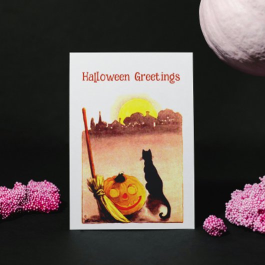  Sunset Black Cat Pumpkin Halloween Feestdagenkaart