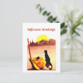  Sunset Black Cat Pumpkin Halloween Feestdagenkaart (Staand voorkant)