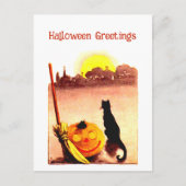  Sunset Black Cat Pumpkin Halloween Feestdagenkaart (Voorkant)