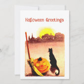  Sunset Black Cat Pumpkin Halloween Feestdagenkaart (Voorkant)