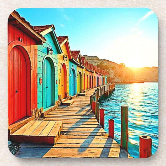 Sunset Bliss: Seaside Hues Bier Onderzetter (Voorkant)