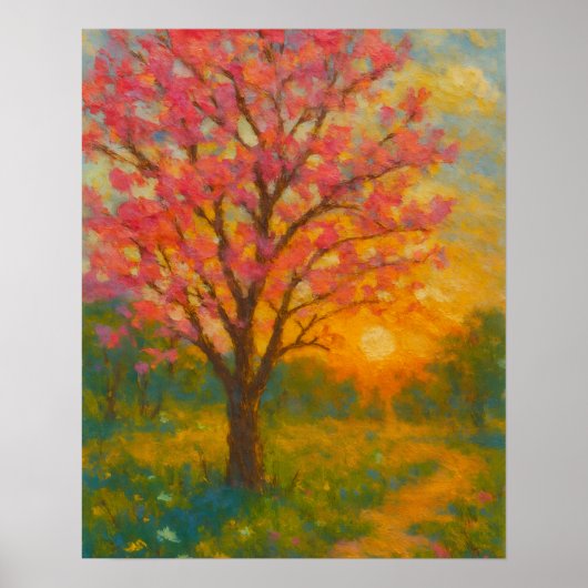 Sunset Blossom Path - Impressionistische tuin Poster (Voorkant)