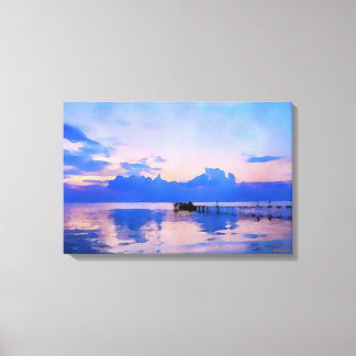 Sunset Blue Sky op de Pier Canvas Afdruk
