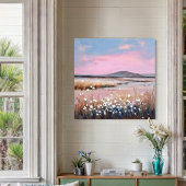 Sunset Blush – Zachte pastellandschap schilderij Canvas Afdruk