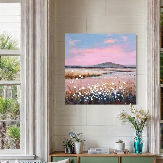 Sunset Blush – Zachte pastellandschap schilderij Canvas Afdruk