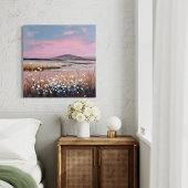 Sunset Blush – Zachte pastellandschap schilderij Canvas Afdruk