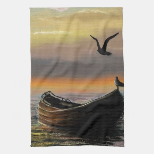 Sunset Boat Keuken Handdoek (Verticaal)