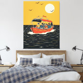Sunset Boat Ride – Retro Minimalist Canvas Afdruk (Insitu (Slaapkamer))