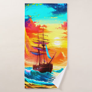 Sunset Boat Scene Badhanddoek