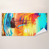 Sunset Boat Scene Badhanddoek (Badhanddoek)