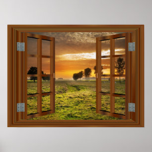 Sunset Boerderij Amazing Window Uitzicht Poster