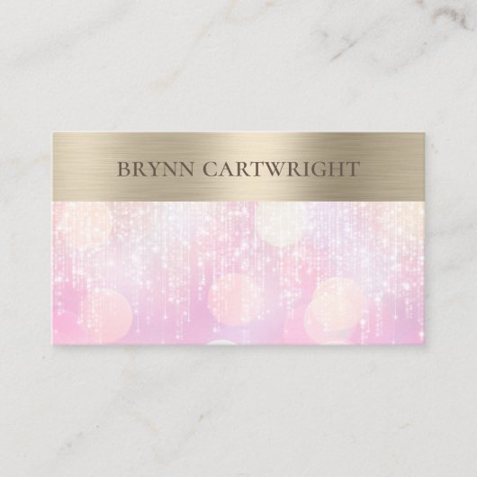 Sunset Bokeh Twinkle Lights roze en goud Visitekaartje (Voorkant)