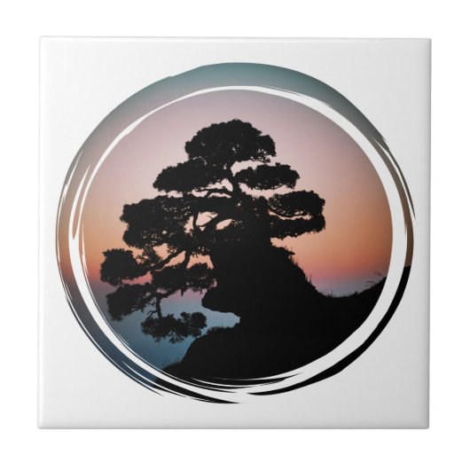 Sunset Bonsai-boom Tegeltje (Voorkant)