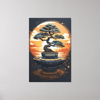 Sunset Bonsai Canvas Afdruk