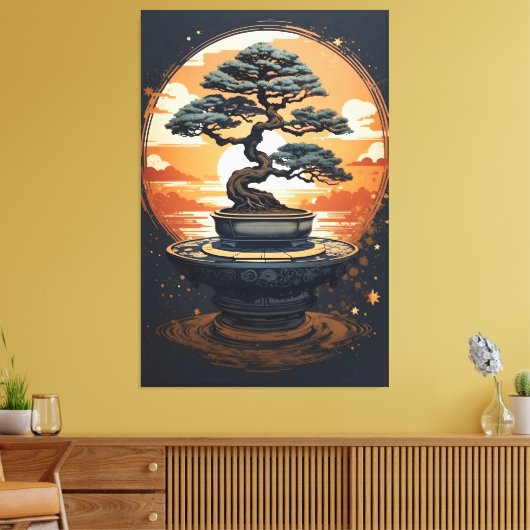 Sunset Bonsai Canvas Afdruk (Insitu (Woonkamer))