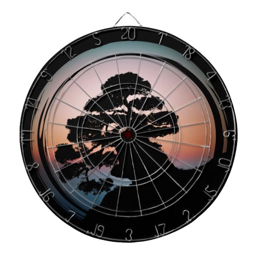 Sunset Bonsai Tree Ceramic Tile Desk Organizer Gol Dartbord (Voorkant)