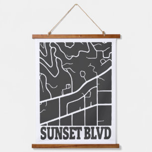 Sunset Boulevard - Dark Minimal Street Map Art Hangend Wandkleed