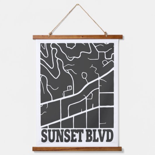 Sunset Boulevard - Dark Minimal Street Map Art Hangend Wandkleed (Voorkant)