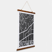 Sunset Boulevard - Dark Minimal Street Map Art Hangend Wandkleed (Gebogen)